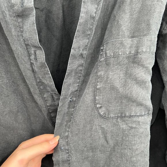 Bryn Walker Linen Button Up Long Sleeve Top Black oversized Lagenlook - Picture 2 of 5